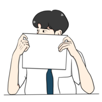 Cute asian student boy characters in school uniform. Holding paper with copyspace. png