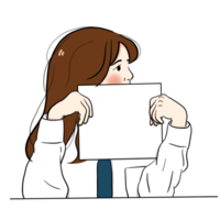 Cute asian student girl characters in school uniform. Holding paper with copyspace. png