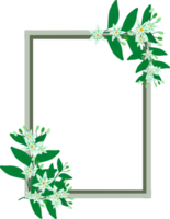 Spring floral frame with flowers branches clipart. Rectangle border with flower and leaves png