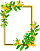 yellow flowers frame clipart. Floral border with leaves branch png