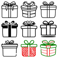Icon Set Present Gift Giving Christmas line AI Generative png