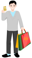 Young man holding credit card and shopping bags discount sale png