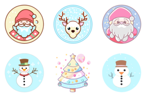 Christmas Tree set Santa Claus Snowman and Reindeer on circle frame AI Generative png