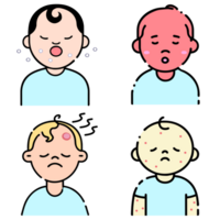 Icon set sick kid belch retch fever temperature abscess bubonic head Injury png