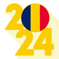 contento nuevo año 2024, largo sombra bandera con Chad bandera adentro. vector ilustración.