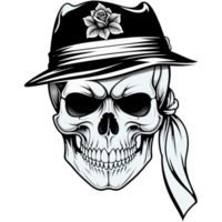 Realistic mafia skull head wearing hat shirt design. AI Generative png