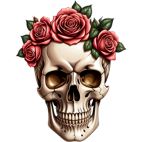 Realistic skull head with rose shirt design. AI Generative png