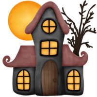 Watercolor Haunted House Illustration. Halloween Concept. png