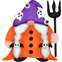 vattenfärg halloween gnome med treudd png