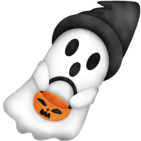 aquarelle Halloween fantôme avec citrouille seau et sorcière chapeau. png