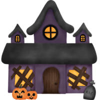 Watercolor Haunted House Illustration. Halloween Concept. png