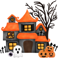 Watercolor Haunted House Illustration. Halloween Concept. png