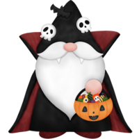 vattenfärg halloween gnome vampyr med pumpa hink png