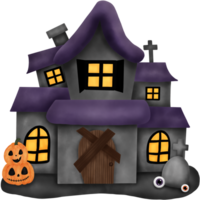 Watercolor Haunted House Illustration. Halloween Concept. png