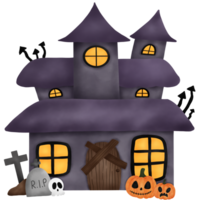 Watercolor Haunted House Illustration. Halloween Concept. png