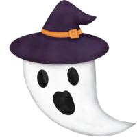 Watercolor Halloween Ghost wearing Witch Hat png