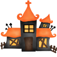 Watercolor Haunted House Illustration. Halloween Concept. png