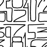 Seamless pattern with hand drawn numbers. Simple kids drawing style. Black and white numbers written with a brush. Handwritten numeral texture. Geometric linear pattern vector