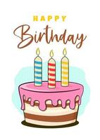 Birthday card. Happy Birthday lettering and cake with candles vector