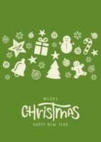 Navidad tarjeta concepto con letras y Navidad decoraciones vector