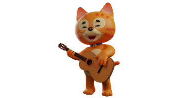 3d ilustração. talentoso gato 3d desenho animado personagem. laranja gato tocam uma guitarra. a laranja gato quem é a especialista às jogando música e parece feliz com dele passatempo. 3d desenho animado personagem png