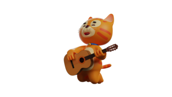 3d illustratie. koel kat 3d tekenfilm karakter. oranje kat wordt een musicus. de oranje kat Toneelstukken de gitaar hij heeft. kat is mooi zo Bij spelen gitaar en zingen. 3d tekenfilm karakter png