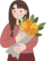 Woman holding flower bouquet png