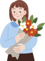 mujer sosteniendo ramo de flores png