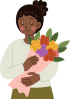 femme tenant un bouquet de fleurs png