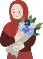 Woman holding flower bouquet png