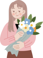 Woman holding flower bouquet png