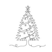 Christmas tree continuous one line icon vector illustration.