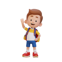 3D kid character waving hand with cute happy face png