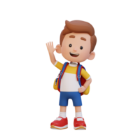 3d niño personaje ondulación mano con linda contento cara png