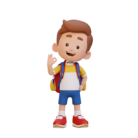 3D cute kid give ok sign png