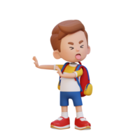 3D cute kid character rejection pose png