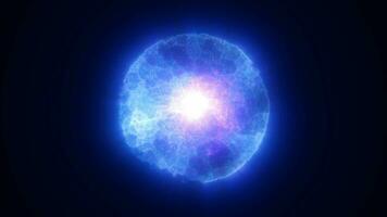 abstrait bleu énergie embrasé numérique sphère fabriqué de en mouvement électrique plasma liquide sur noir Contexte video