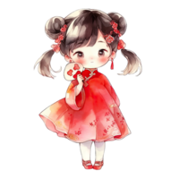 Girl wears a red qipao dress with a Chinese hairstyle during Chinese New Year ,ai generated png