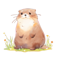 marmotte journée vacances aquarelle éléments dans dessin animé style ,ai généré png