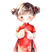 meisje draagt een rood qipao jurk met een Chinese kapsel gedurende Chinese nieuw jaar ,ai gegenereerd png