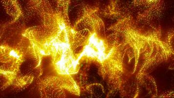 abstrakt Gelb Wellen und Rauch von Partikel von Energie magisch hell glühend flüssig, Hintergrund video