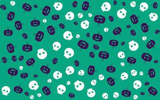Green background with white and blue skulls and pumpkins vector