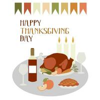 Happy Thanksgiving Day Card. Happy Thanks giving celebration background. November 23. Cartoon Vector Flat Illustration for Poster, Banner, Greeting Card, Flyer, Invitation Card, Cover, Template.