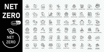 Net zero outline icon set .Green energy, CO2 neutral, gas emissions, climate, ecology, collection. Vector illustration. Editable stroke