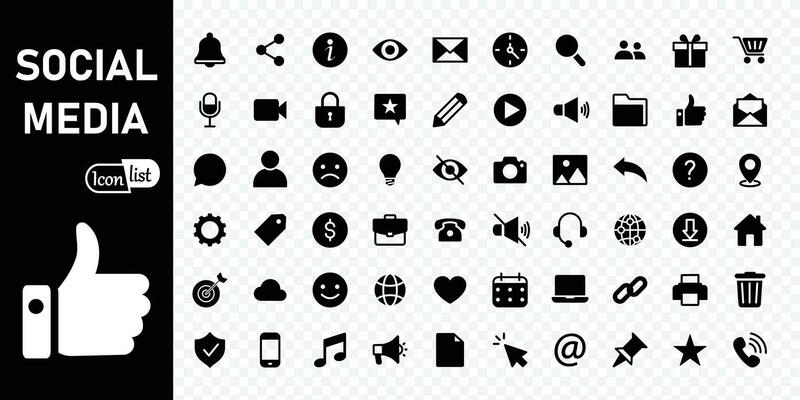 Social Media icon set. Online community, media, website, blog, content, business marketing and social network icons. Solid icon collection.