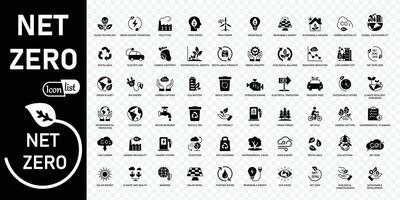 Net zero  icon set .Green energy, CO2 neutral, gas emissions, climate, ecology, collection. Vector illustration. Editable stroke