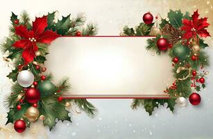 Christmas holiday background or template for a greeting card or banner with copy space for a text by ai generated photo