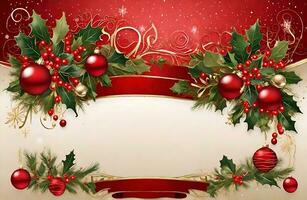 Christmas holiday background or template for a greeting card or banner with copy space for a text by ai generated photo