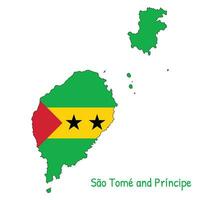 Sao Tome and Principe National Flag Shaped as Country Map vector