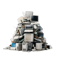 The waste electrical and electronic equipment pile. Computer and other obsolete electronic waste stack. Waste management concept, AI Generated png